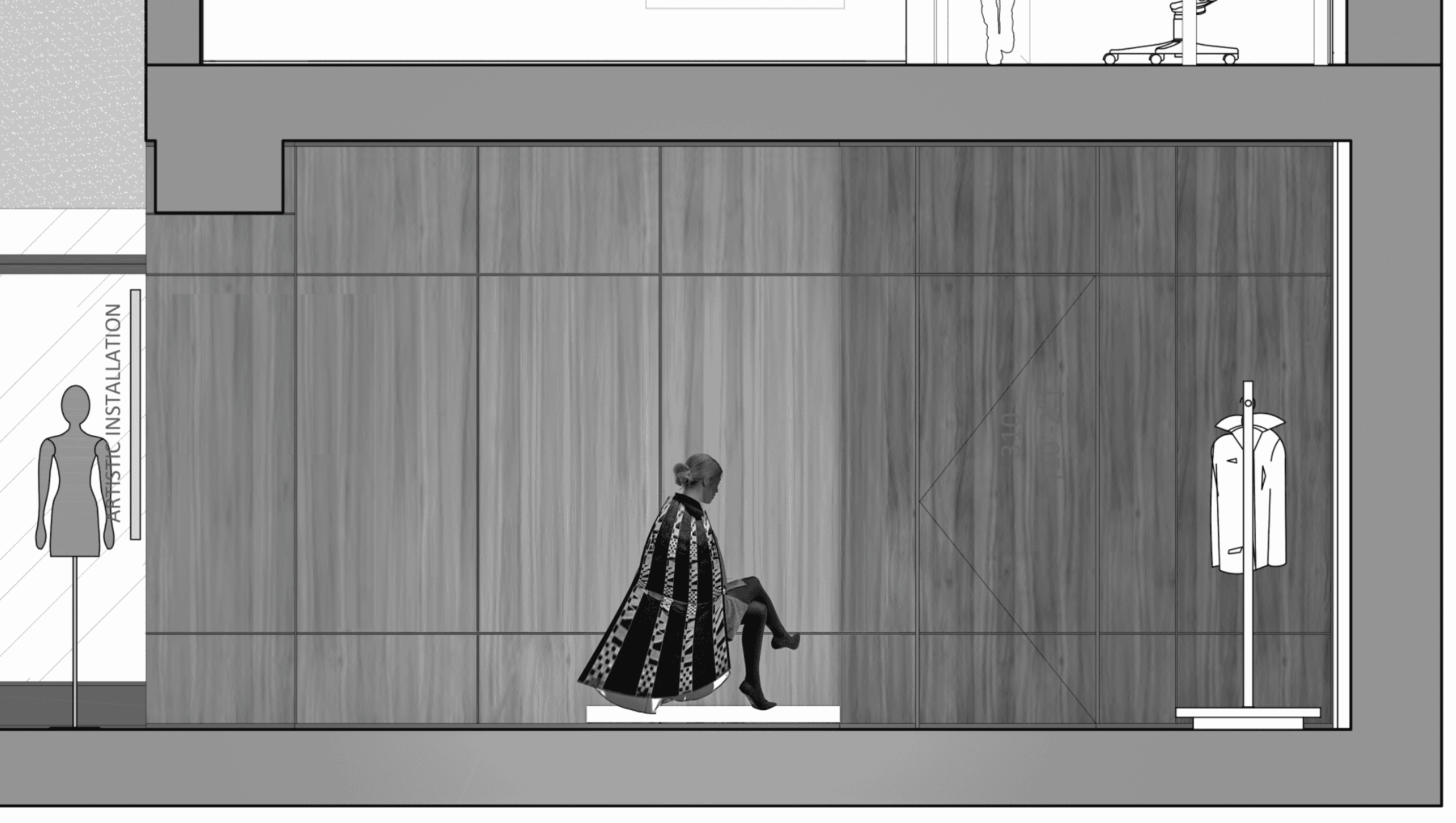 Funktionsumhang work in progress by Shannon Bool at Canada Goose, Kurfürstendamm, Berlin, Germany